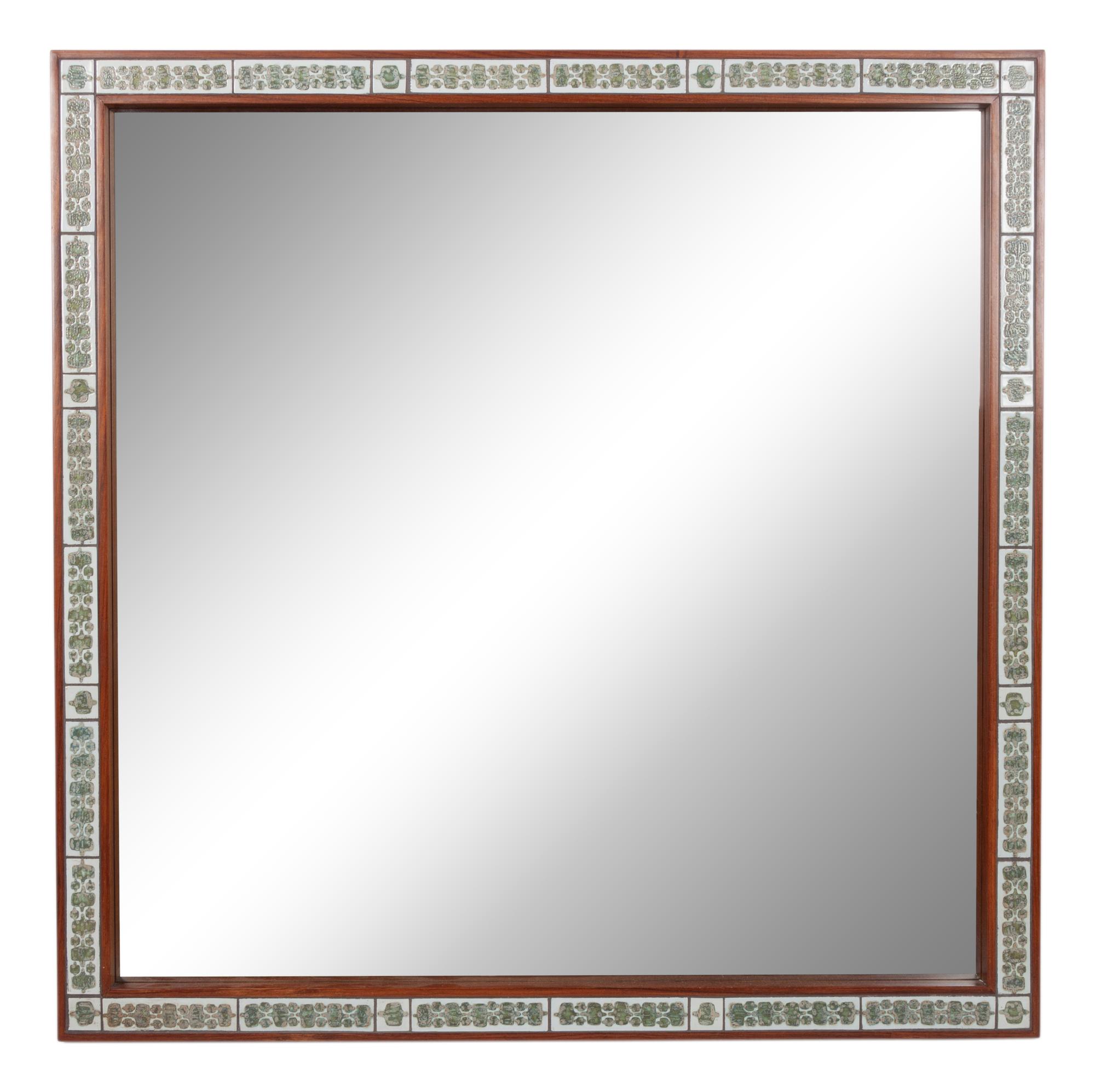 A Danish Tile Inset Teak Mirror