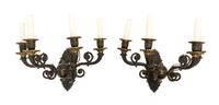 A Pair of Empire Style Gilt and Patinated Bronze Four-Light Sconces, 19TH CENTURY, Height 12 inches. — 19TH CENTURY,