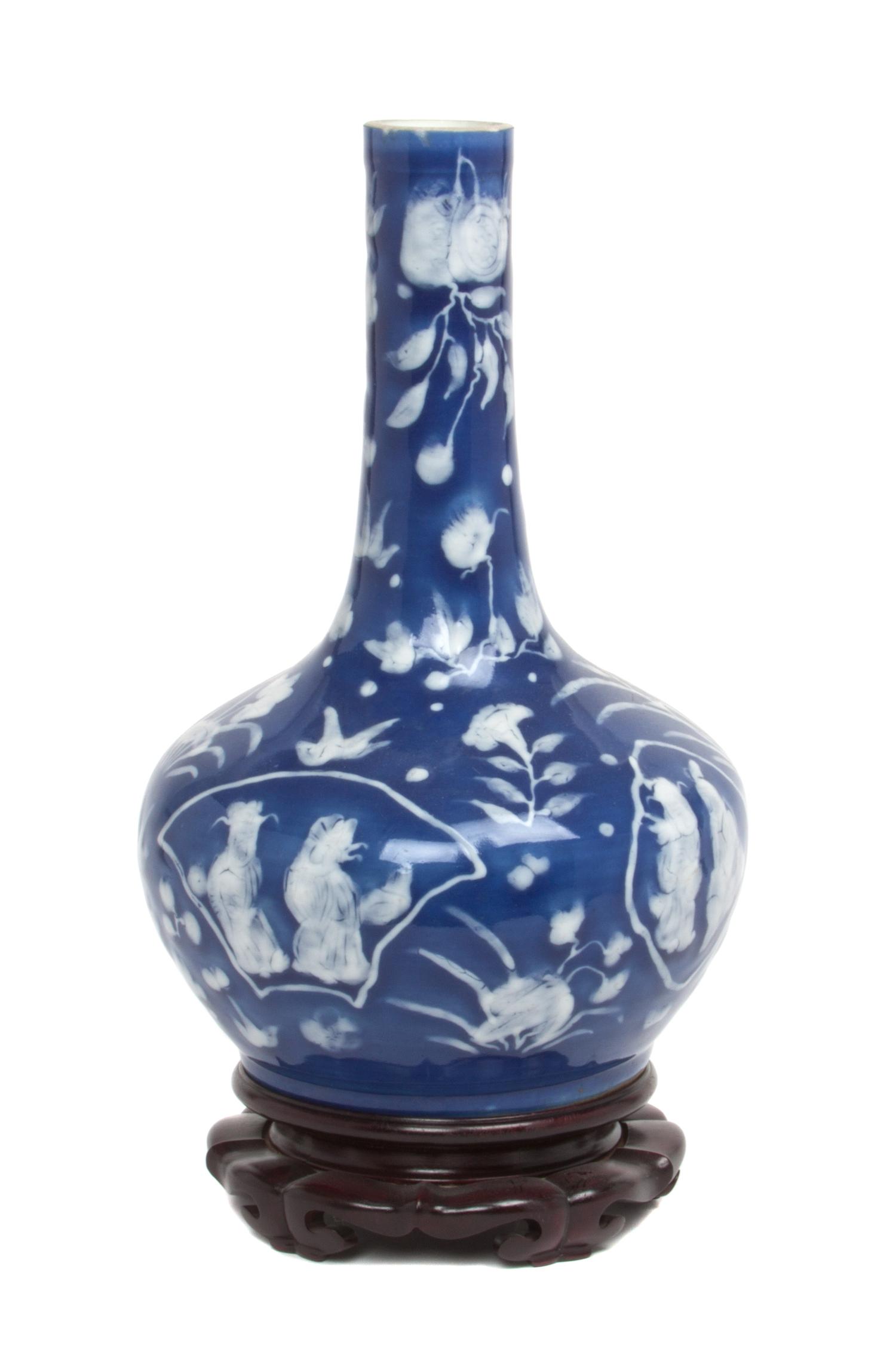 A Chinese Blue and White Porcelain Vase Height 13 1/2 inches.