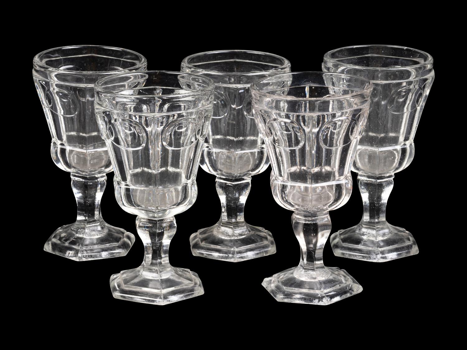 A Set of Five Russian Molded Glass Goblets