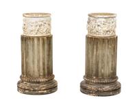 A Pair of Concrete and Wood Planters Height 31 1/2 inches (without foliage). — MID TO LATE 20TH CENTURY