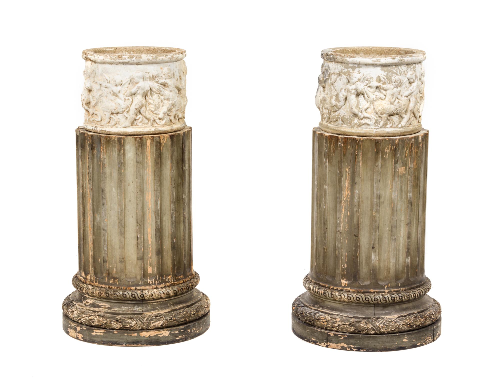 A Pair of Concrete and Wood Planters Height 31 1/2 inches (without foliage). — MID TO LATE 20TH CENTURY