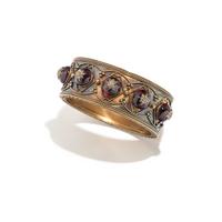 VICTORIAN, YELLOW GOLD, CARBUNCLE GARNET AND DIAMOND BANGLE BRACELET