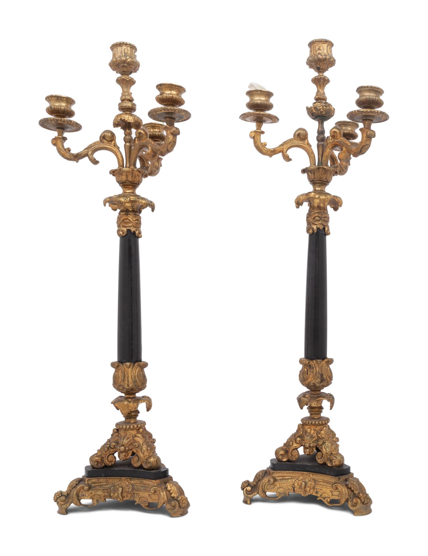 A Pair of French Parcel-Gilt Bronze Four-Light Candelabra