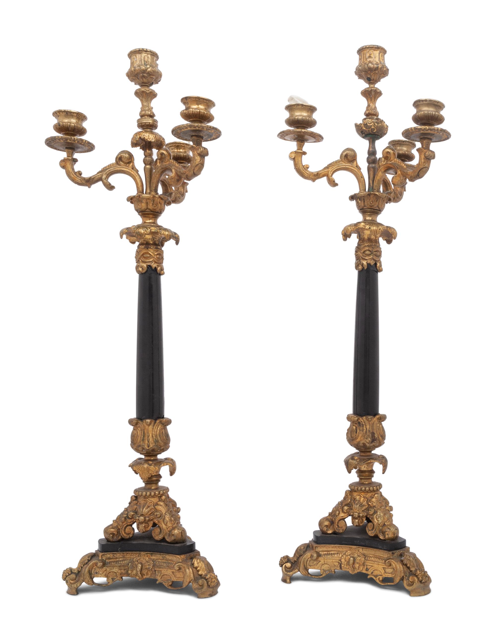 A Pair of French Parcel-Gilt Bronze Four-Light Candelabra