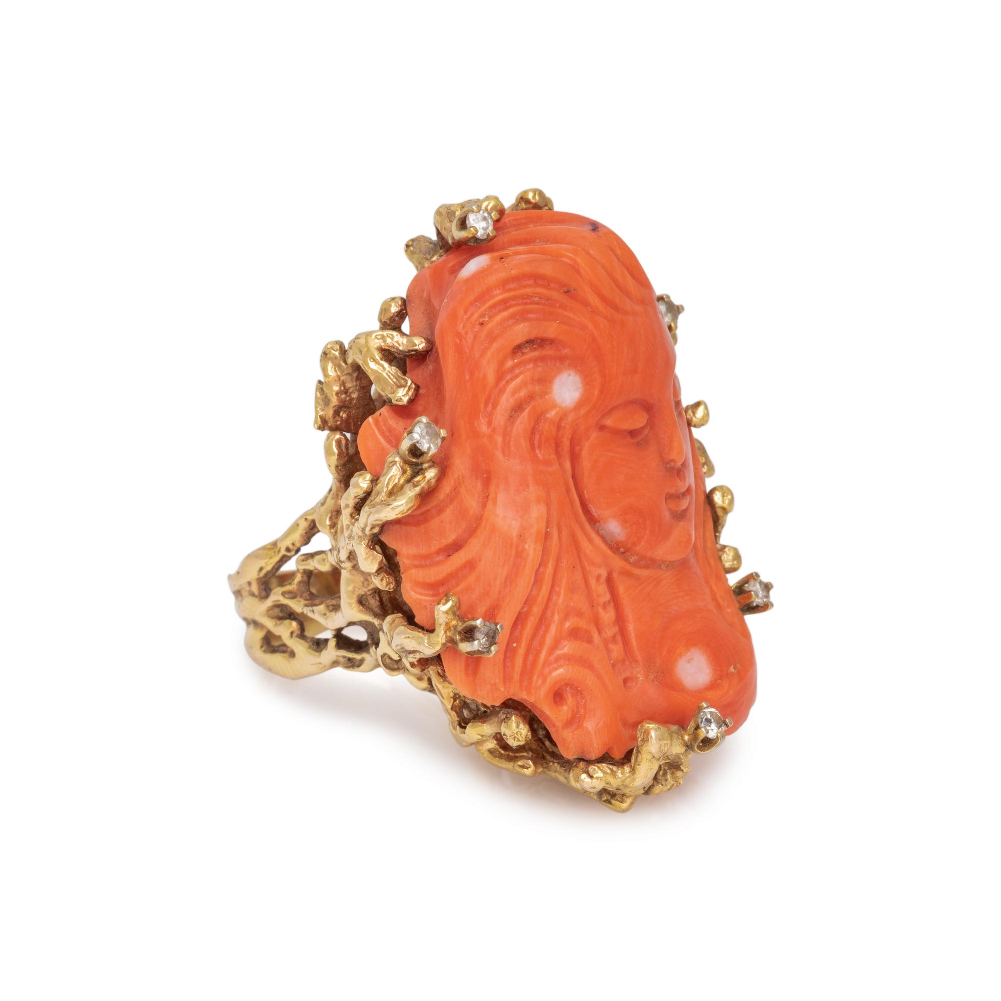 CORAL AND DIAMOND RING