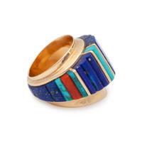 14k Gold with Turquoise, Lapis, and Coral Cobblestone Inlay Ring Lot is located and will ship from Denver, Colorado