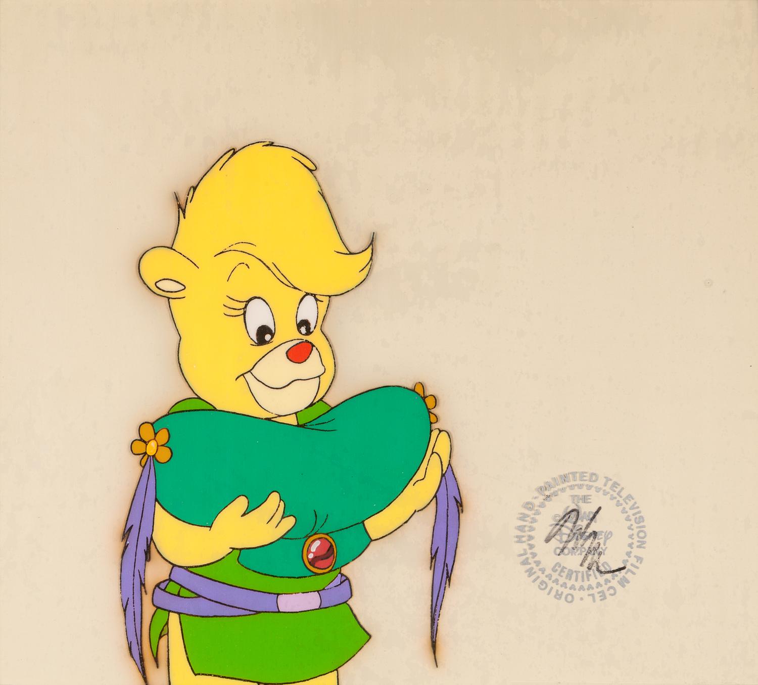 Two production cels from the 1985 Walt Disney television series, "Adventures of the Gummi Bears," depicting Sunni and Cavin and Princess Calla.