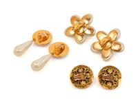 Four Chanel Accessories: Three Ear Clips & One Camellia Pin, 1980-90s