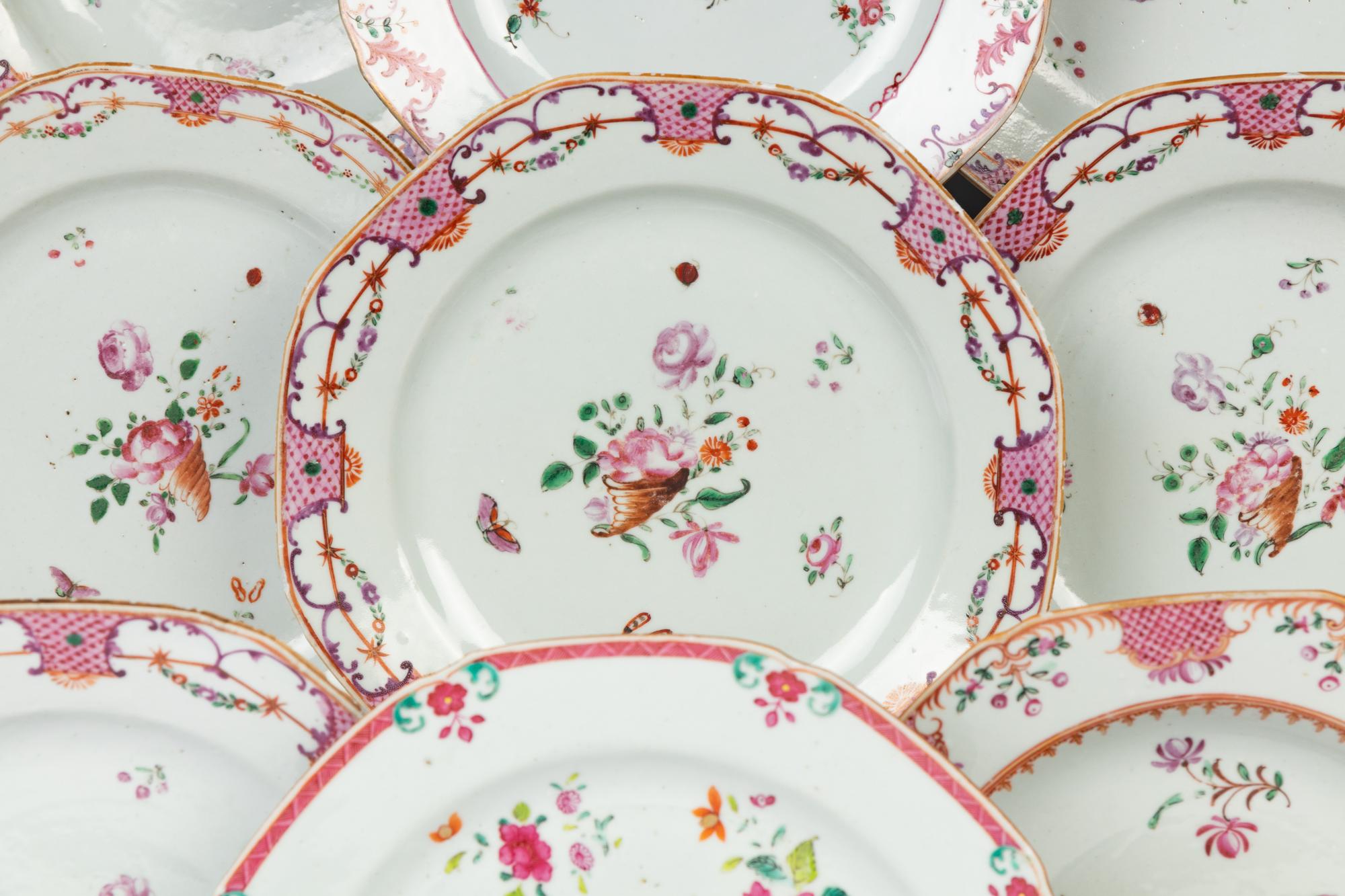 An Assembled Group of Chinese Export Famille Rose Porcelain Dishes