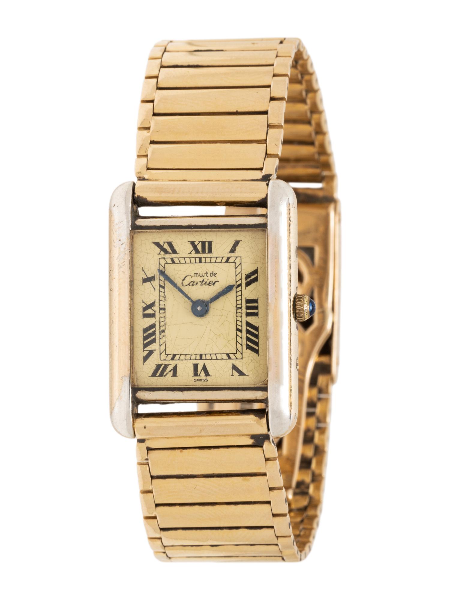 CARTIER, VERMEIL 'TANK' WATCH WITH GOLD BAND