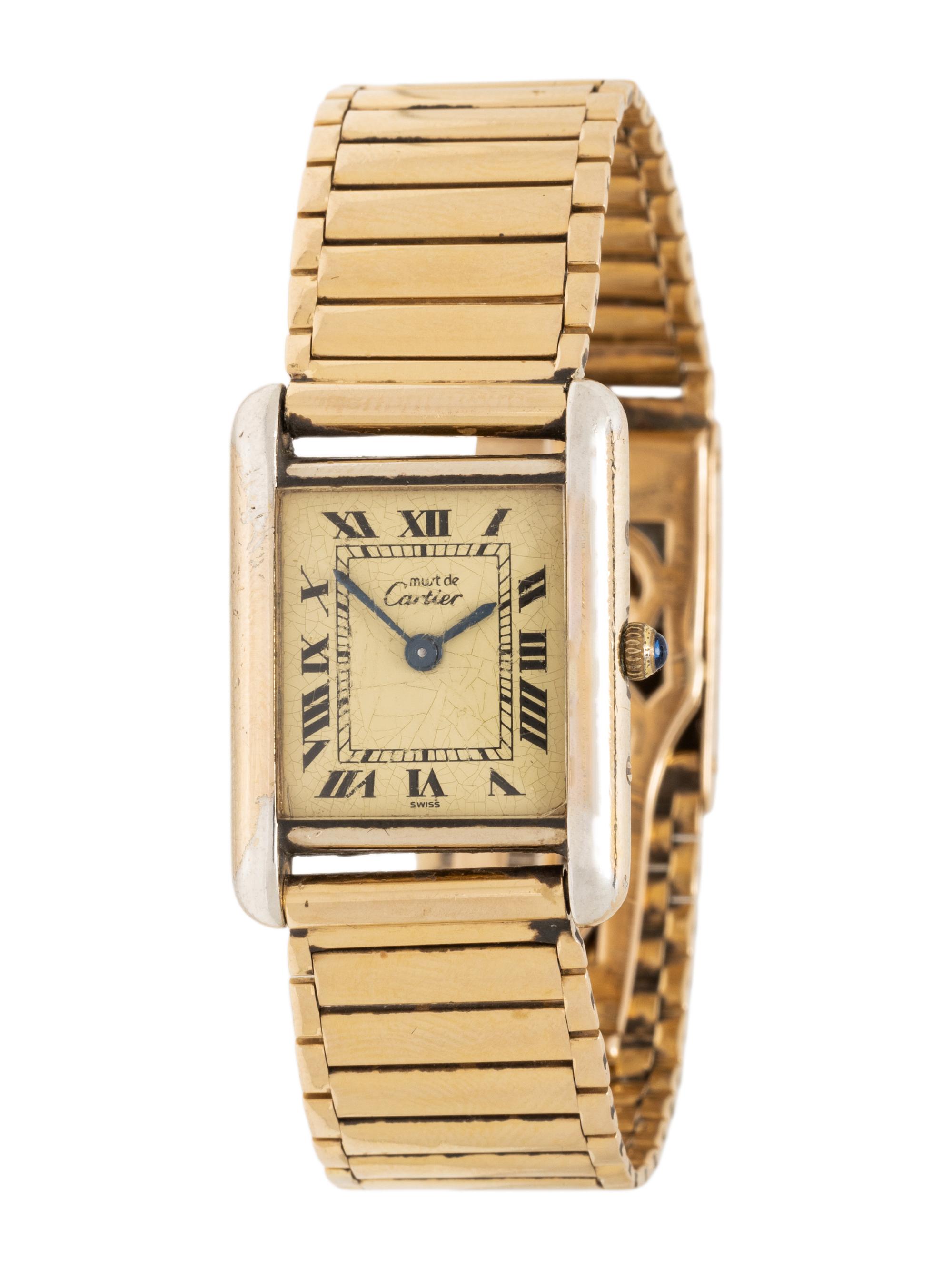 CARTIER, VERMEIL 'TANK' WATCH WITH GOLD BAND