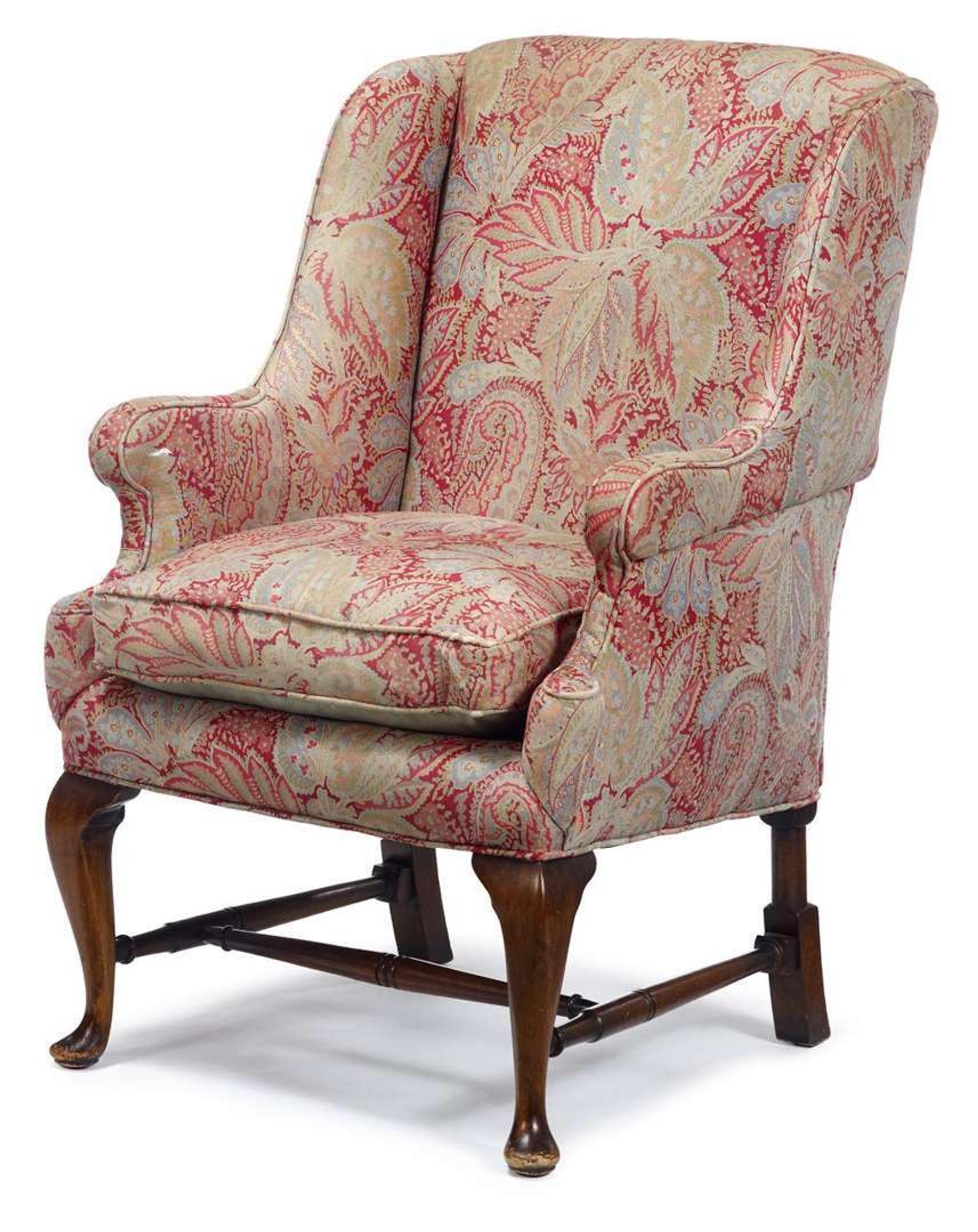 Queen Anne-style upholstered easy chair