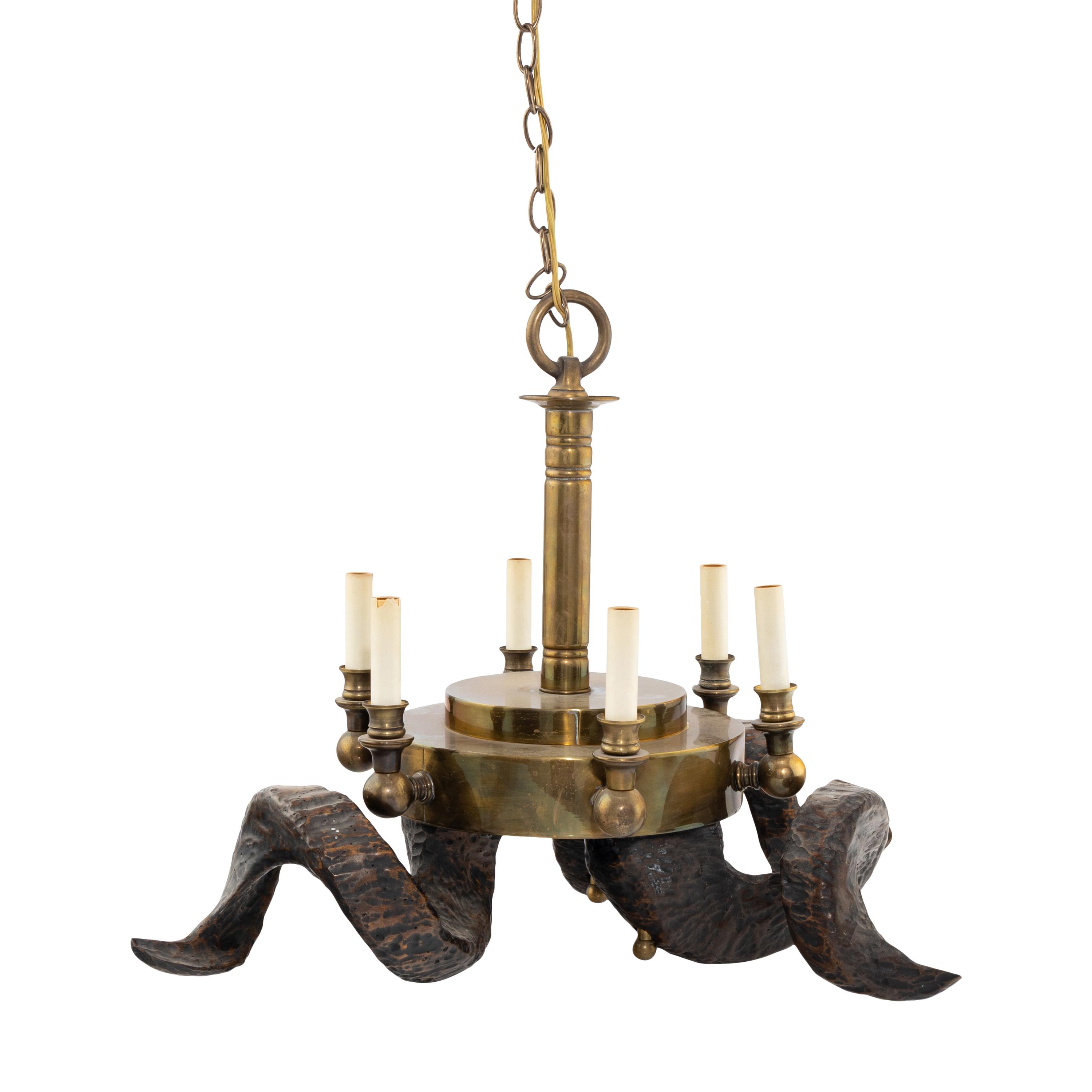 A Horn Mounted Brass Chandelier