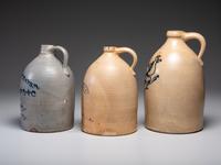 Three Cobalt Decorated Stoneware Jugs