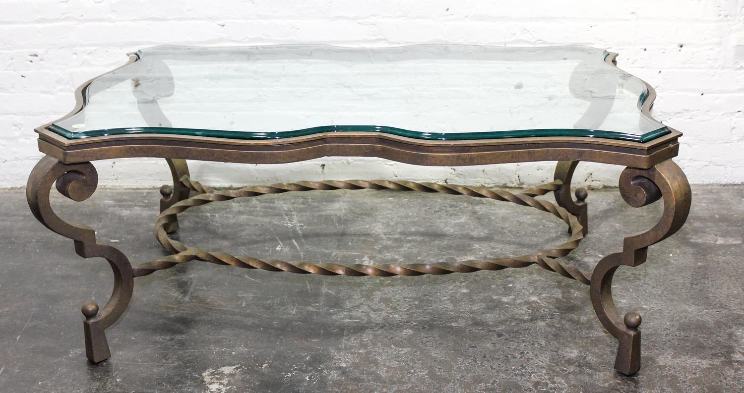A Wrought Iron and Glass Low Table Height 19 5/8 x width 50 1/2 x depth 22 3/4 inches. — 20TH CENTURY