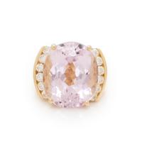 KUNZITE, DIAMOND, AND YELLOW GOLD RING
