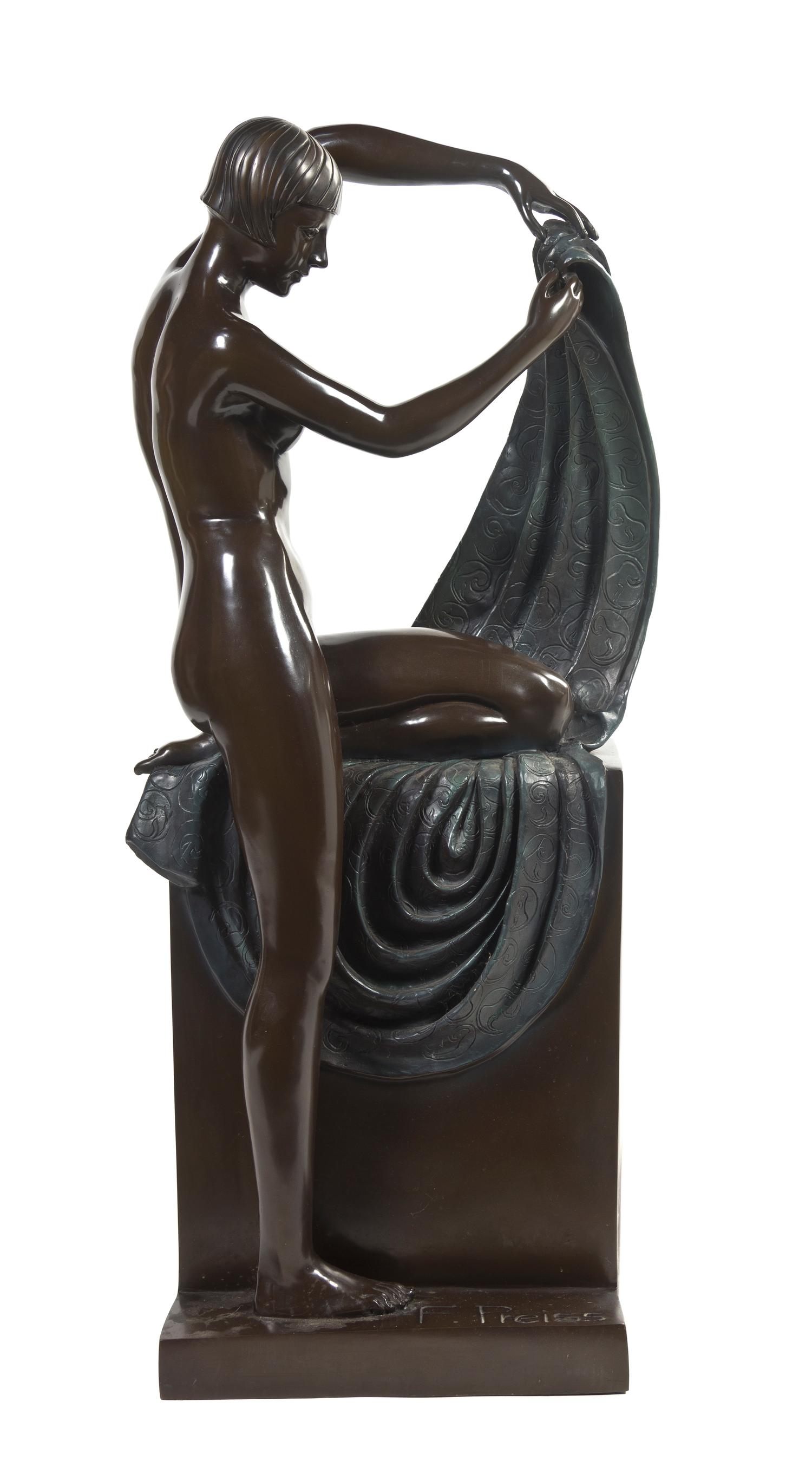 An Art Deco Style Bronze Figure, after Ferdinand Preiss, Height 50 inches.