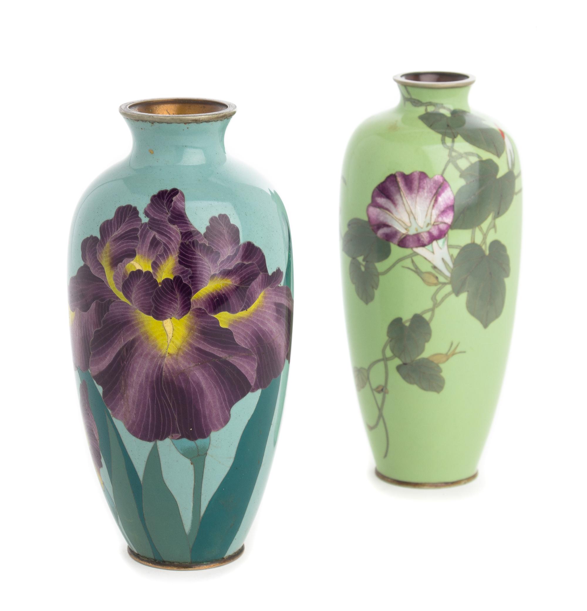 Two Cloisonne Enamel Vases Height of larger 6 3/4 inches. — MEIJI PERIOD (1868-1912)