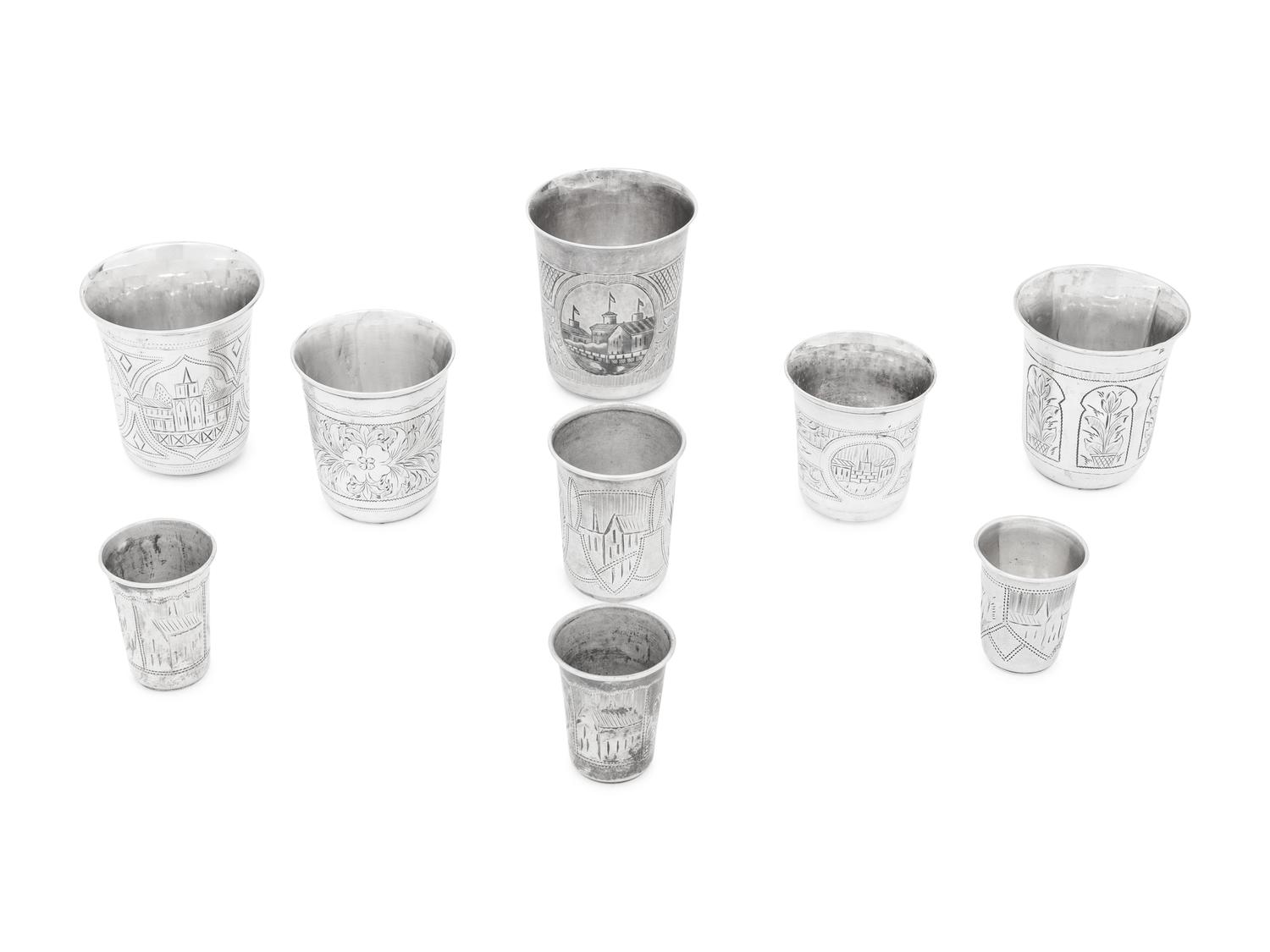 A Group of Nine Russian Silver Tumblers