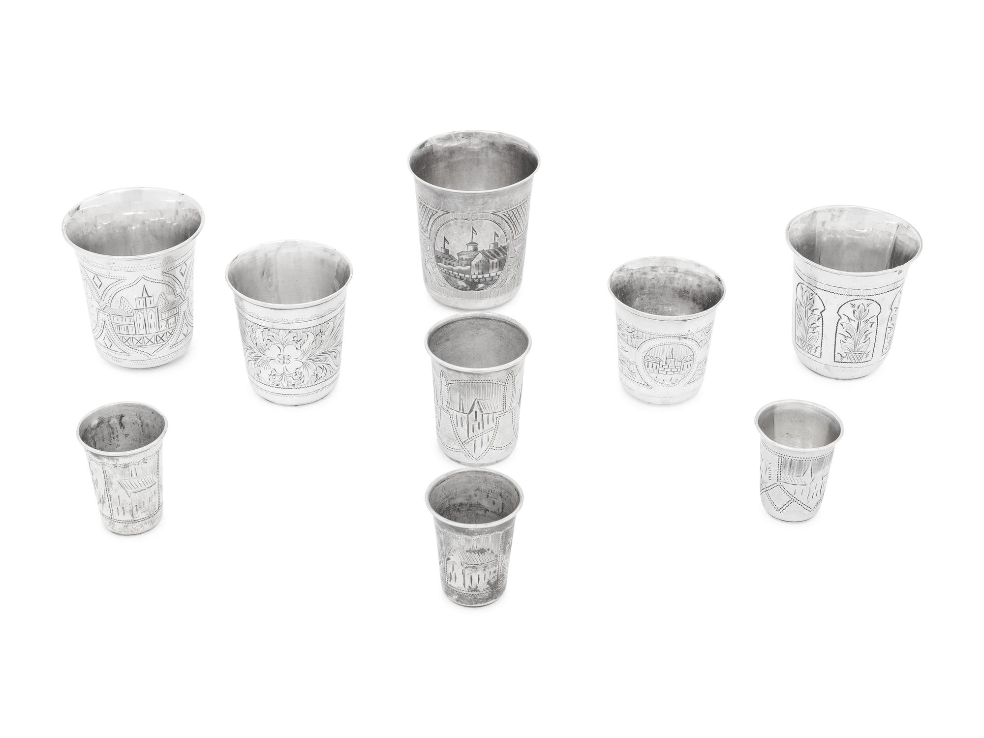 A Group of Nine Russian Silver Tumblers