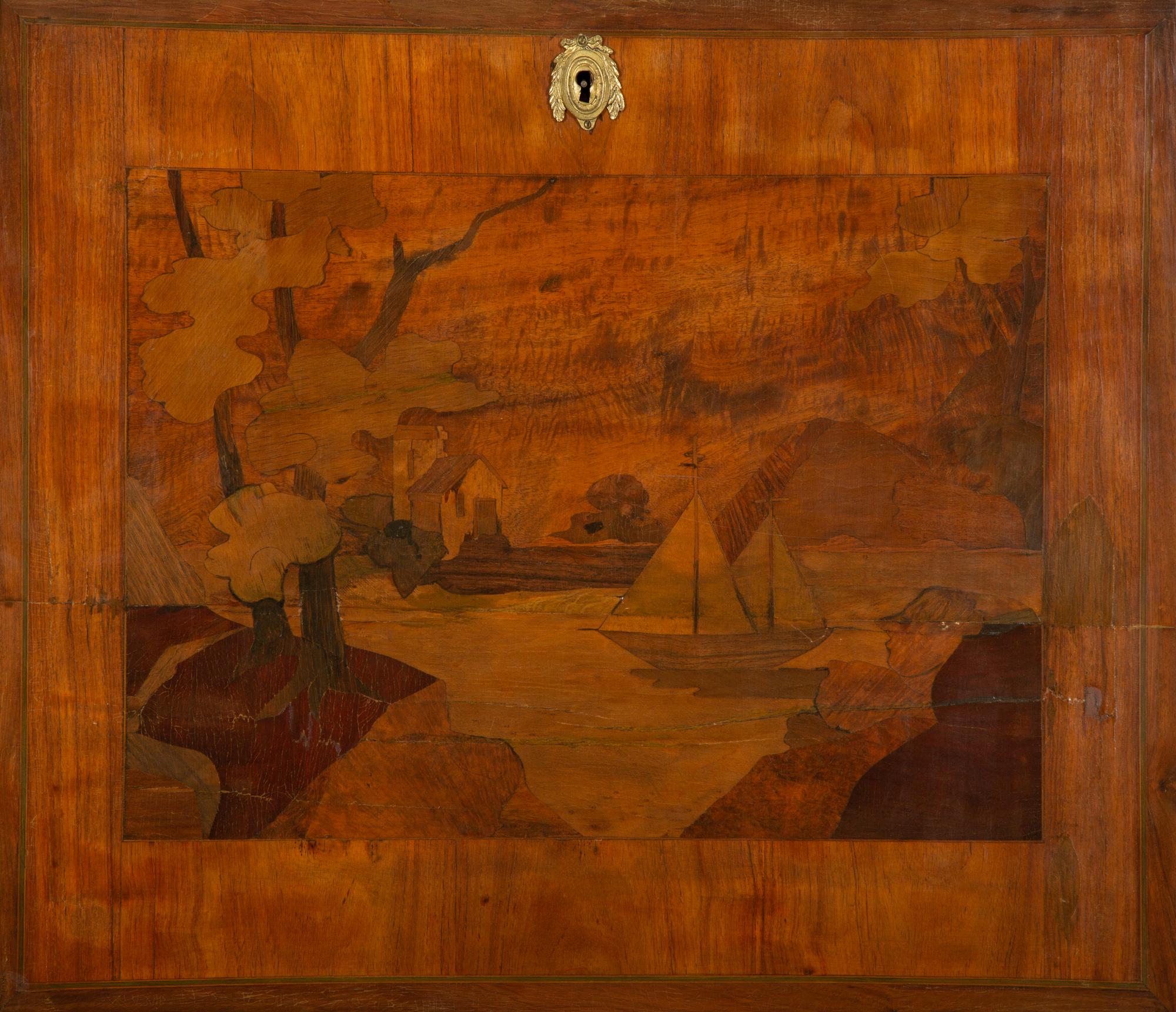 A Louis XVI Style Marquetry Marble-Top Secrétaire à Abattant