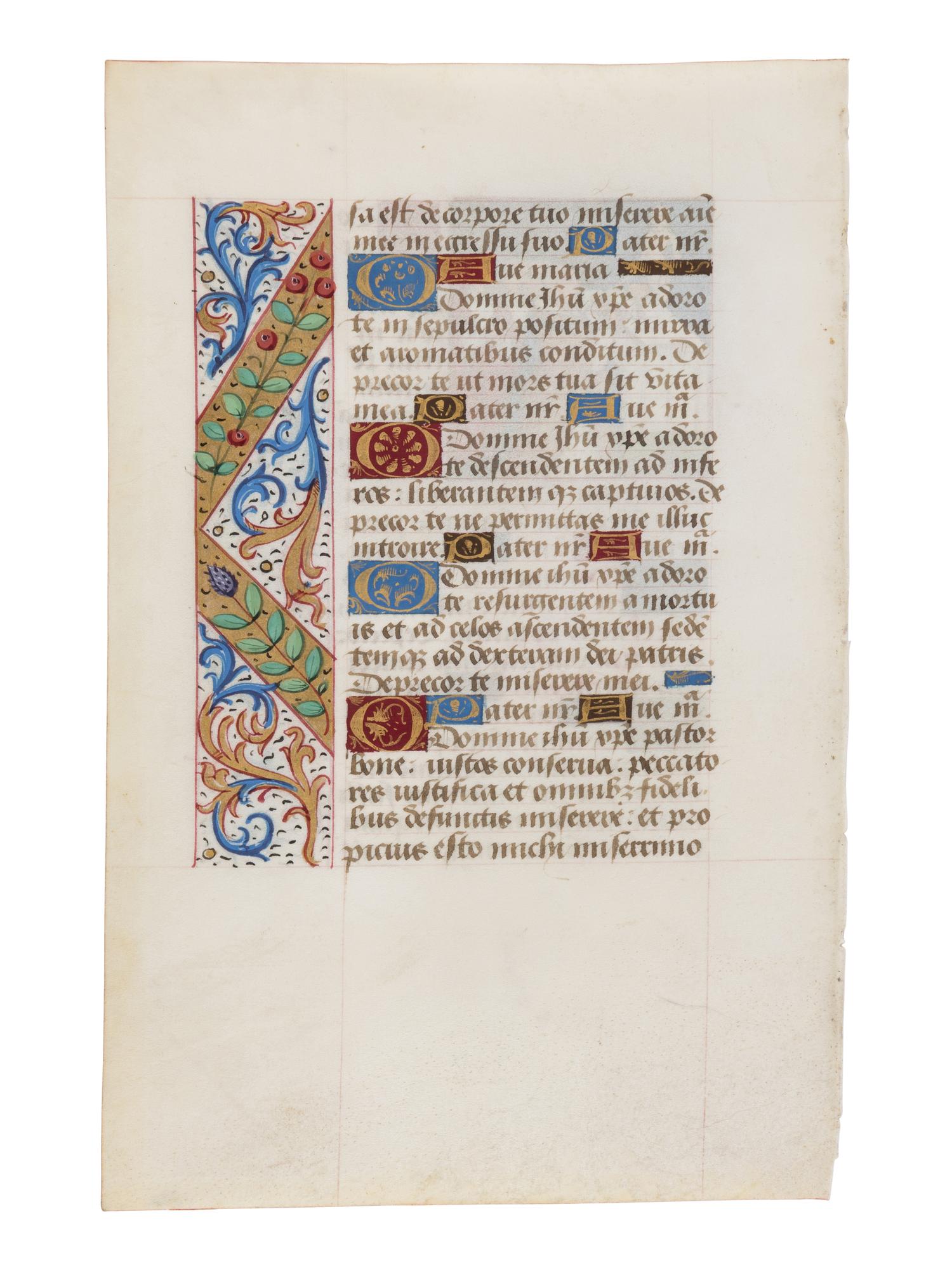MASTER OF THE ENTRY OF FRANCIS I (active Lyon, c. 1485-1515) A leaf from a Book of Hours, with a miniature of the Mass of Saint Gregory, in Latin, illuminated manuscript on parchment [France, Lyon, c. 1500–1510]