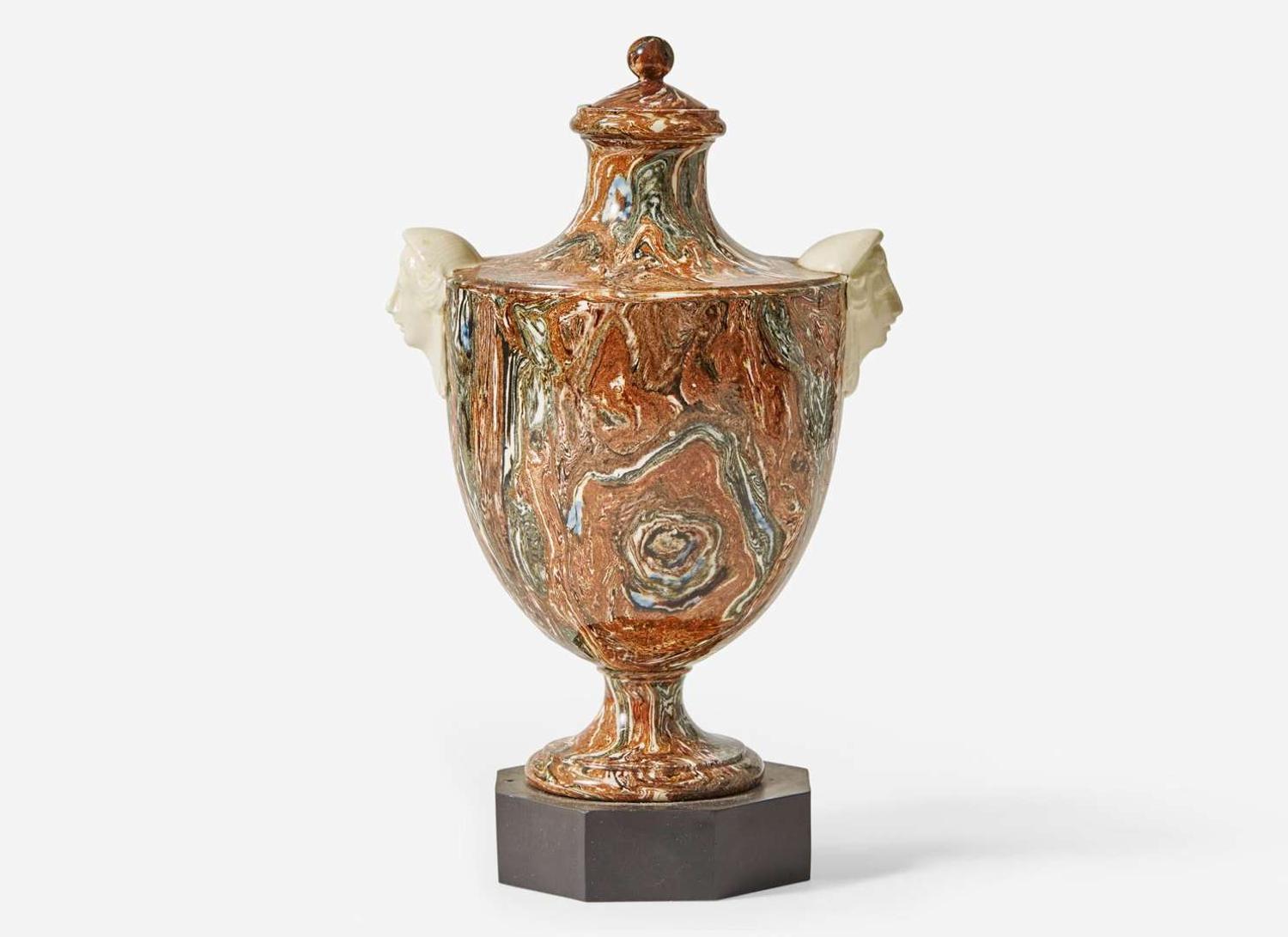 A Neale & Co. Agateware Vase and Cover, UK, 1780s