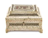A Russian Bone Veneered Table Casket, Height 5 3/4 x width 9 x depth 6 inches.