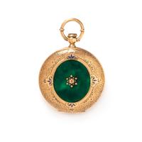 GILT-METAL, ENAMEL AND DIAMOND HUNTER CASE POCKET WATCH