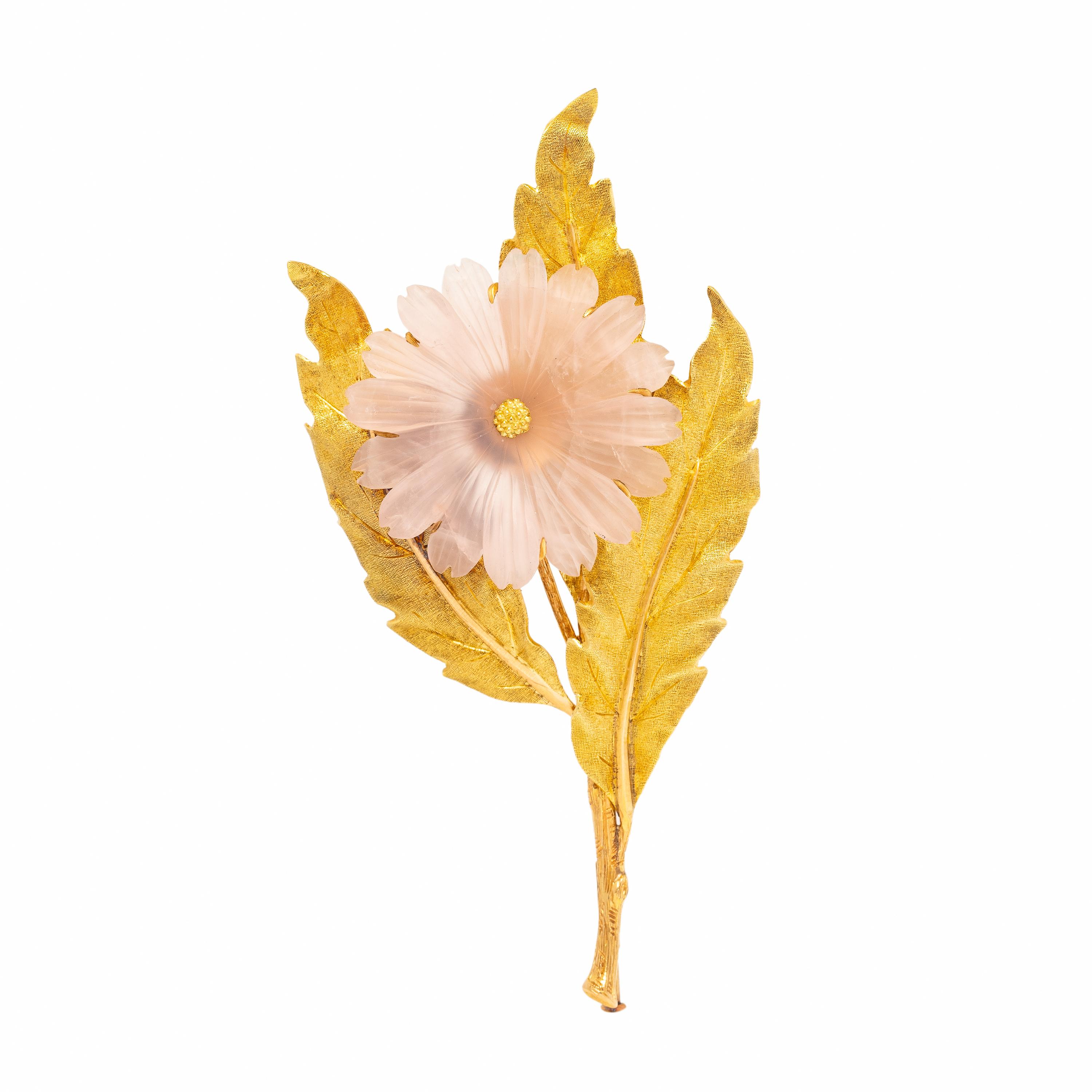M. Buccellati, Rose Quartz and Yellow Gold Flower Brooch