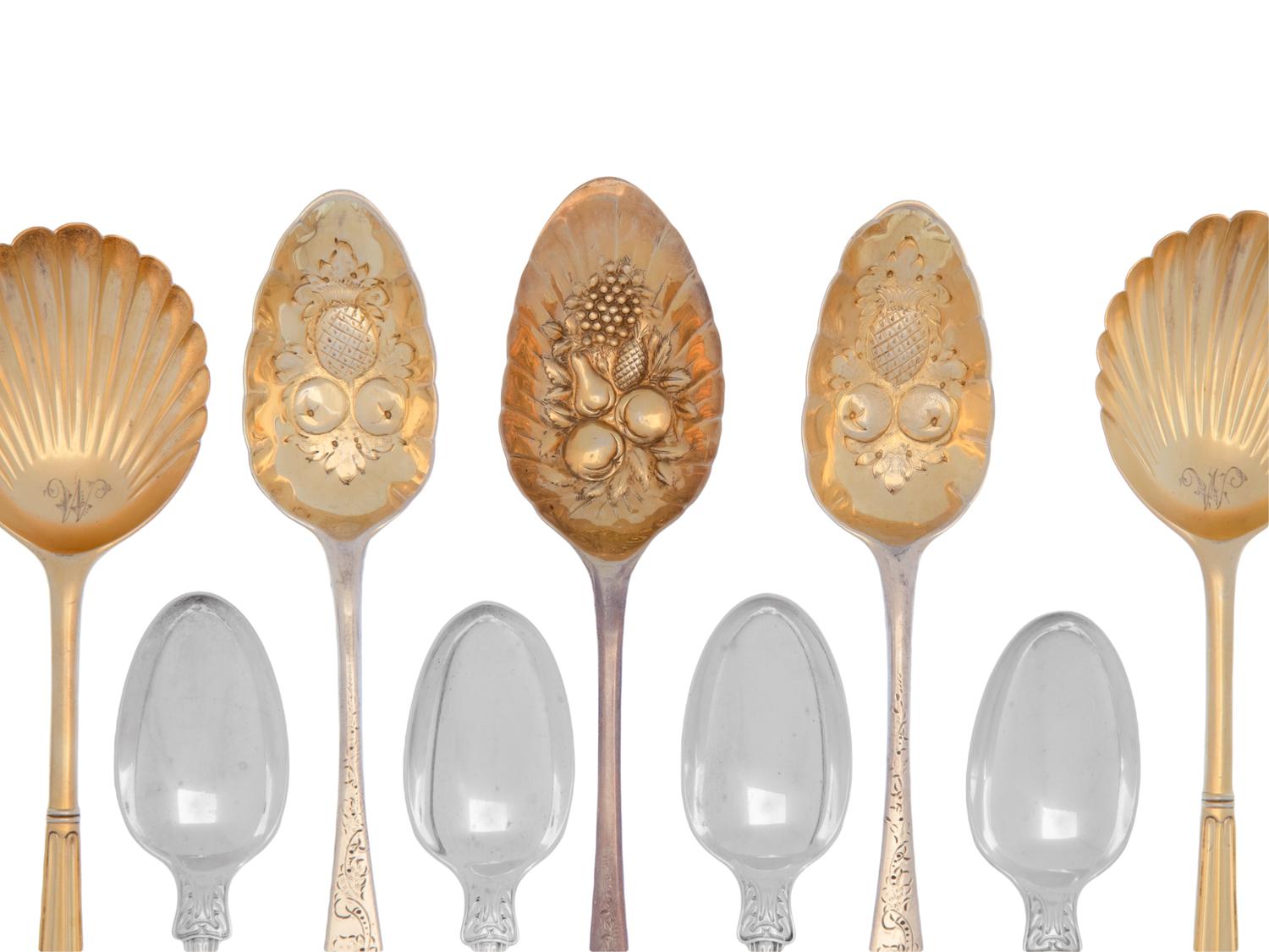 A Large Collection of English Silver Flatware Articles