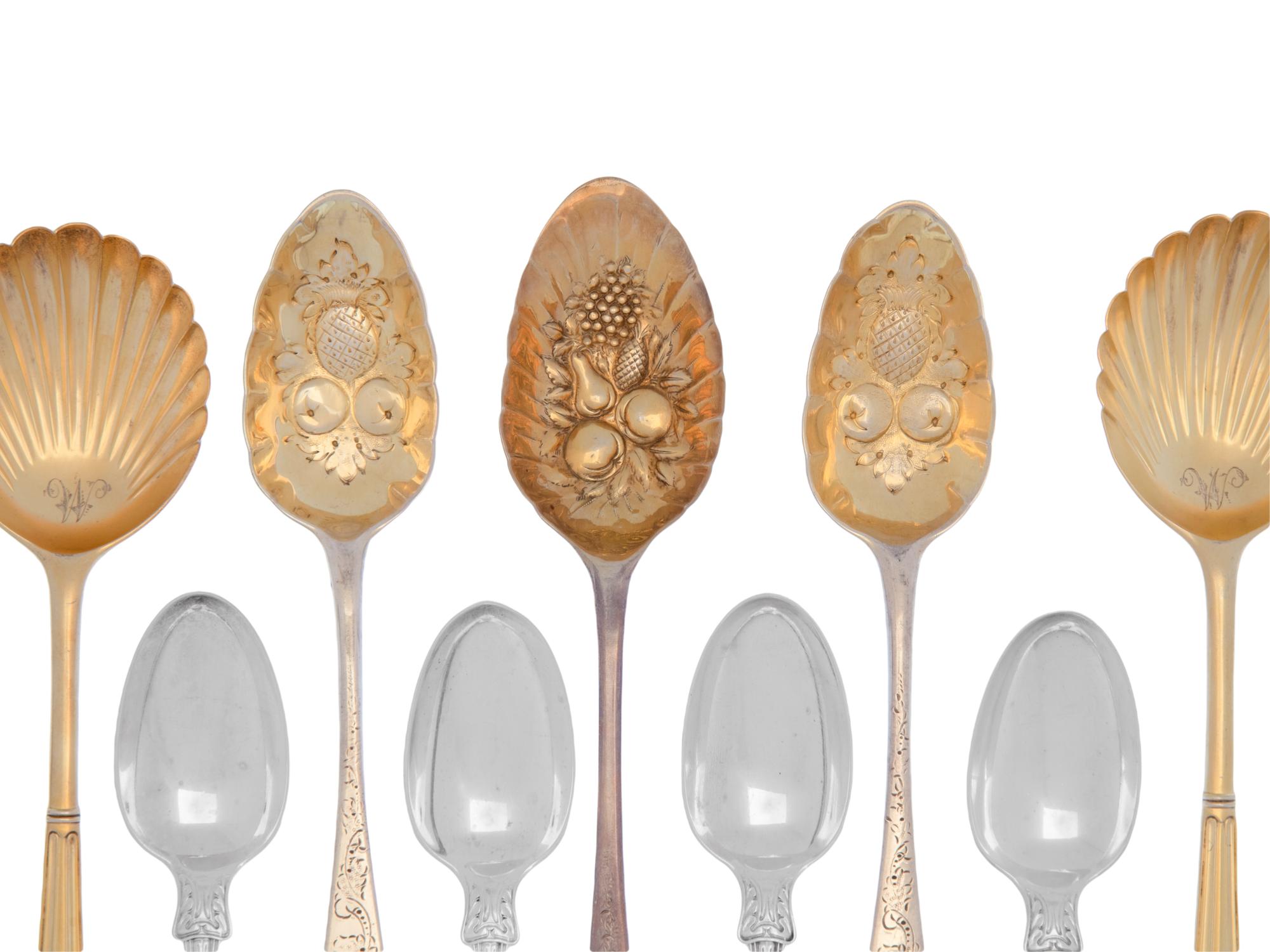 A Large Collection of English Silver Flatware Articles
