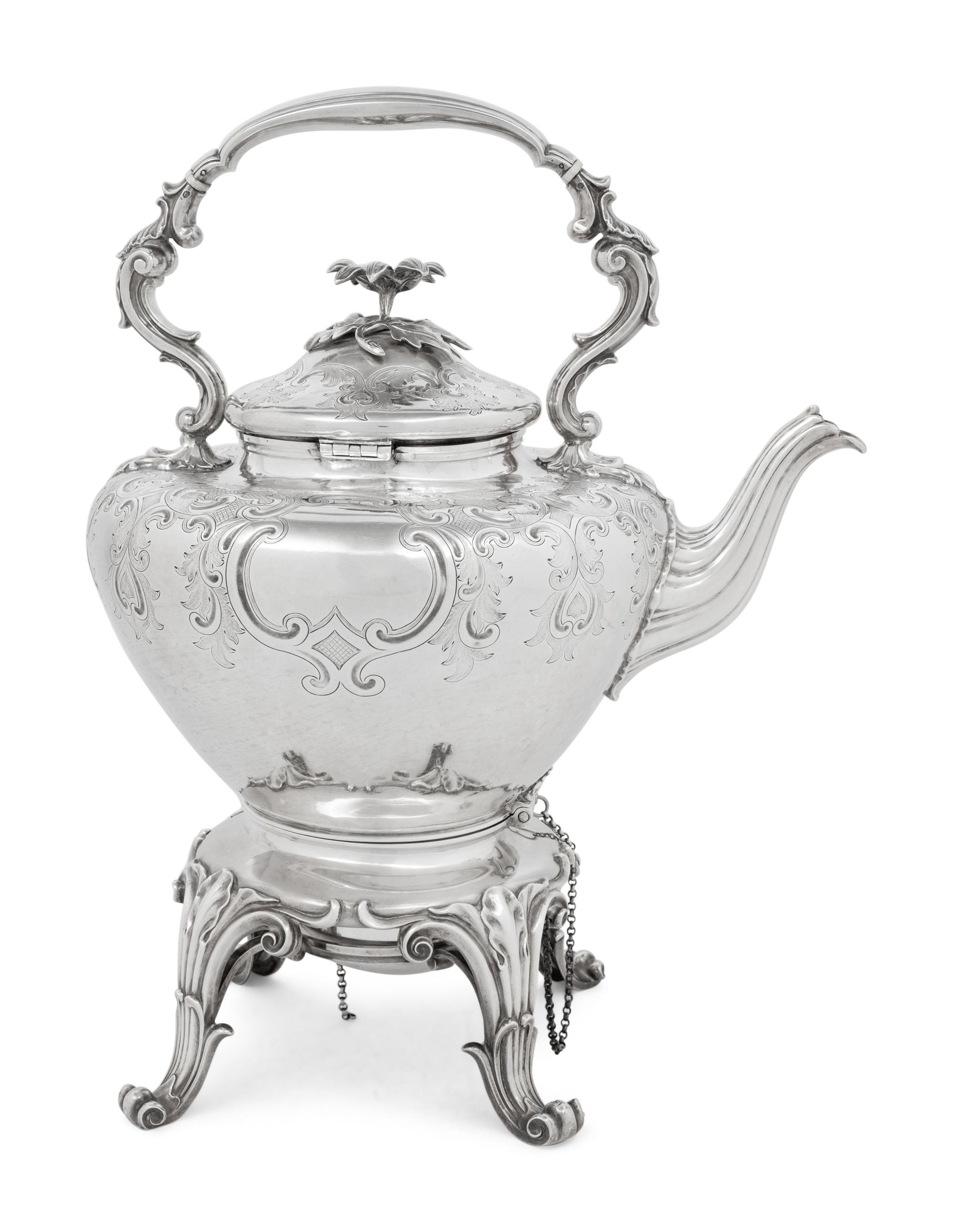 A Victorian Silver Hot Water Kettle on Stand