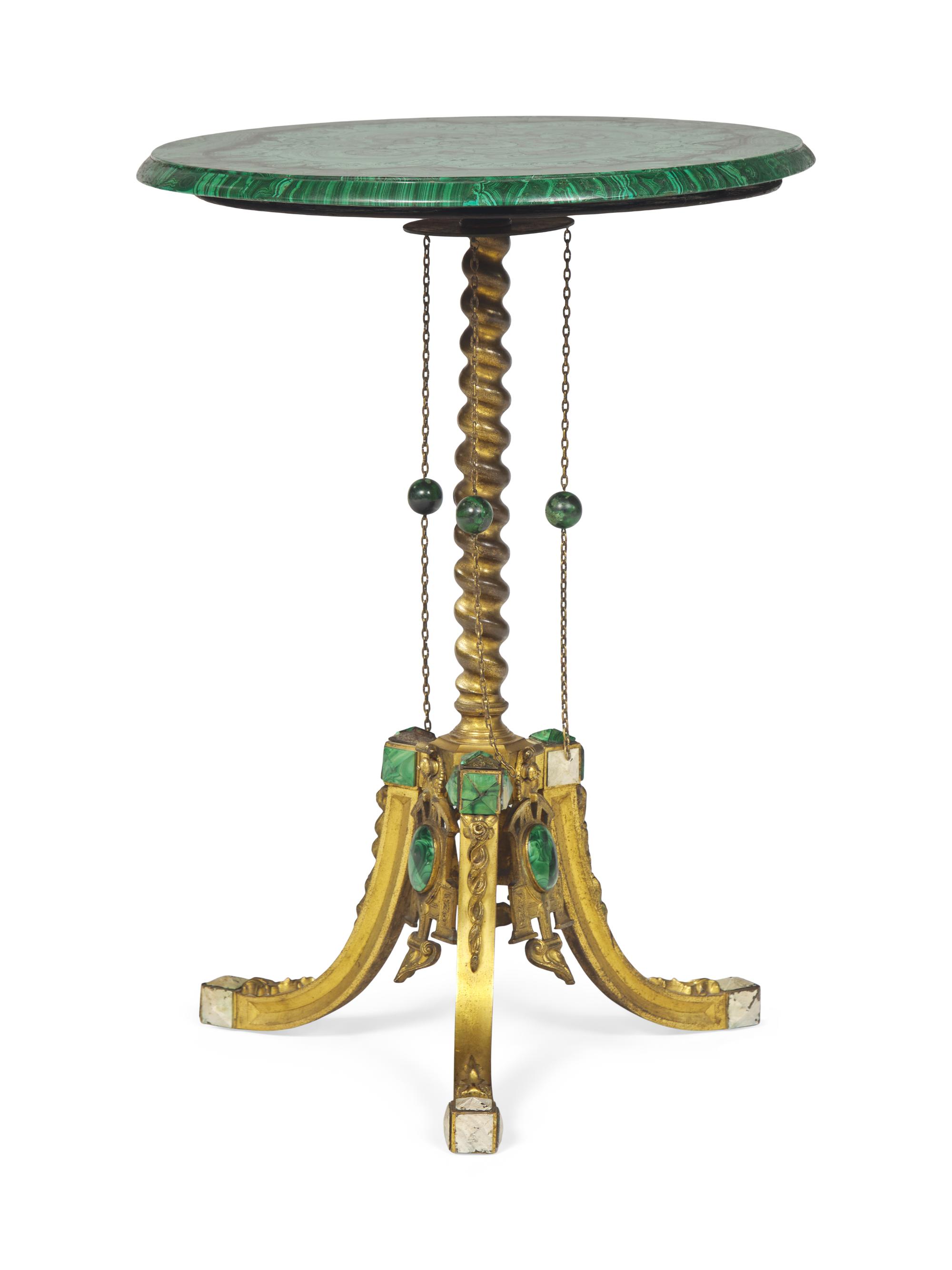 A Belle Epoch Gilt-Brass and Malachite Gueridon