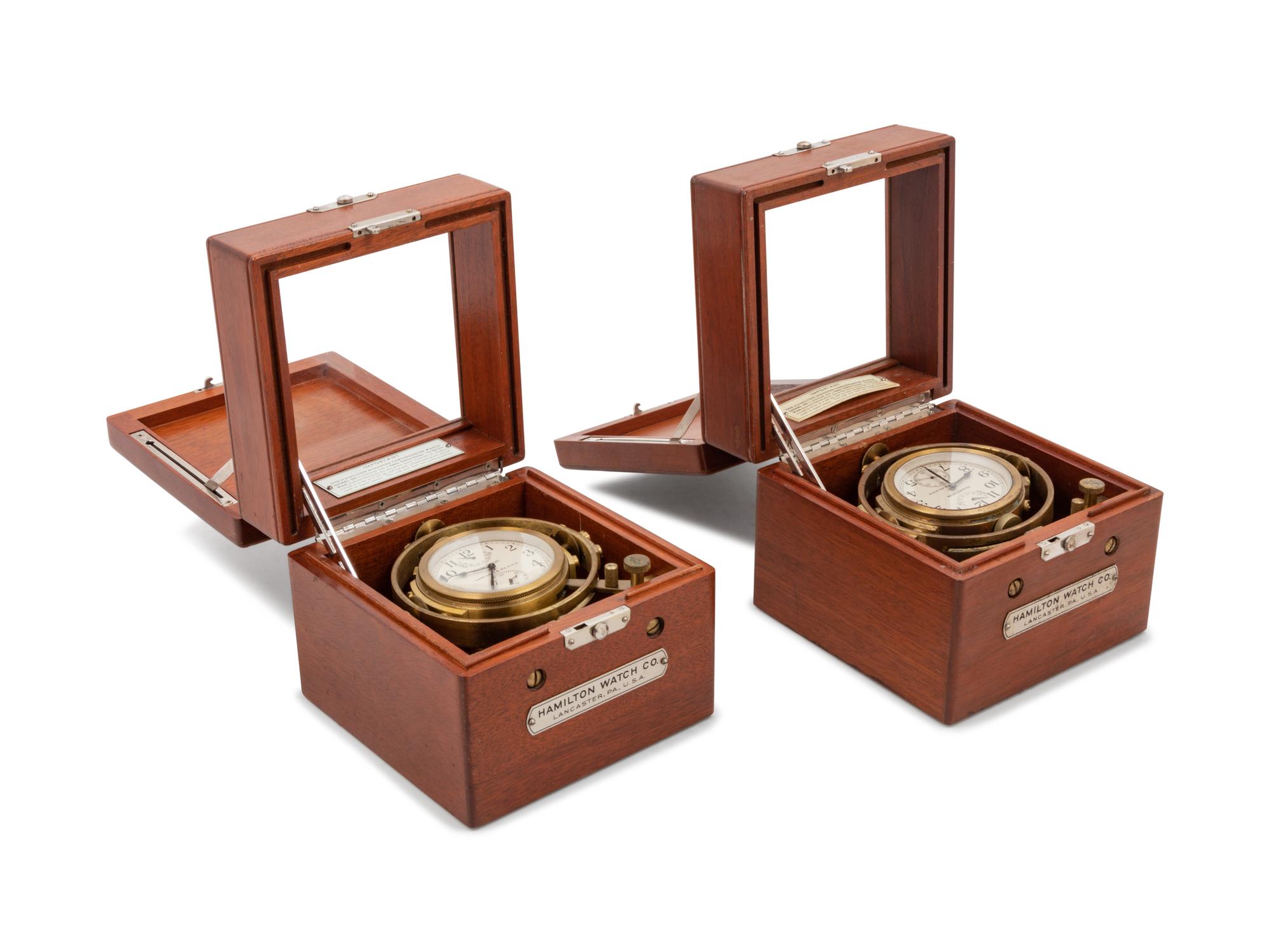 A Pair of American Mahogany Cased Two-Day Ship's Chronometers of U.S. Navy Interest