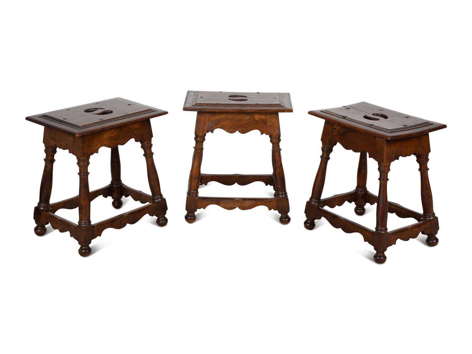 Three Italian Baroque Style Walnut Stools