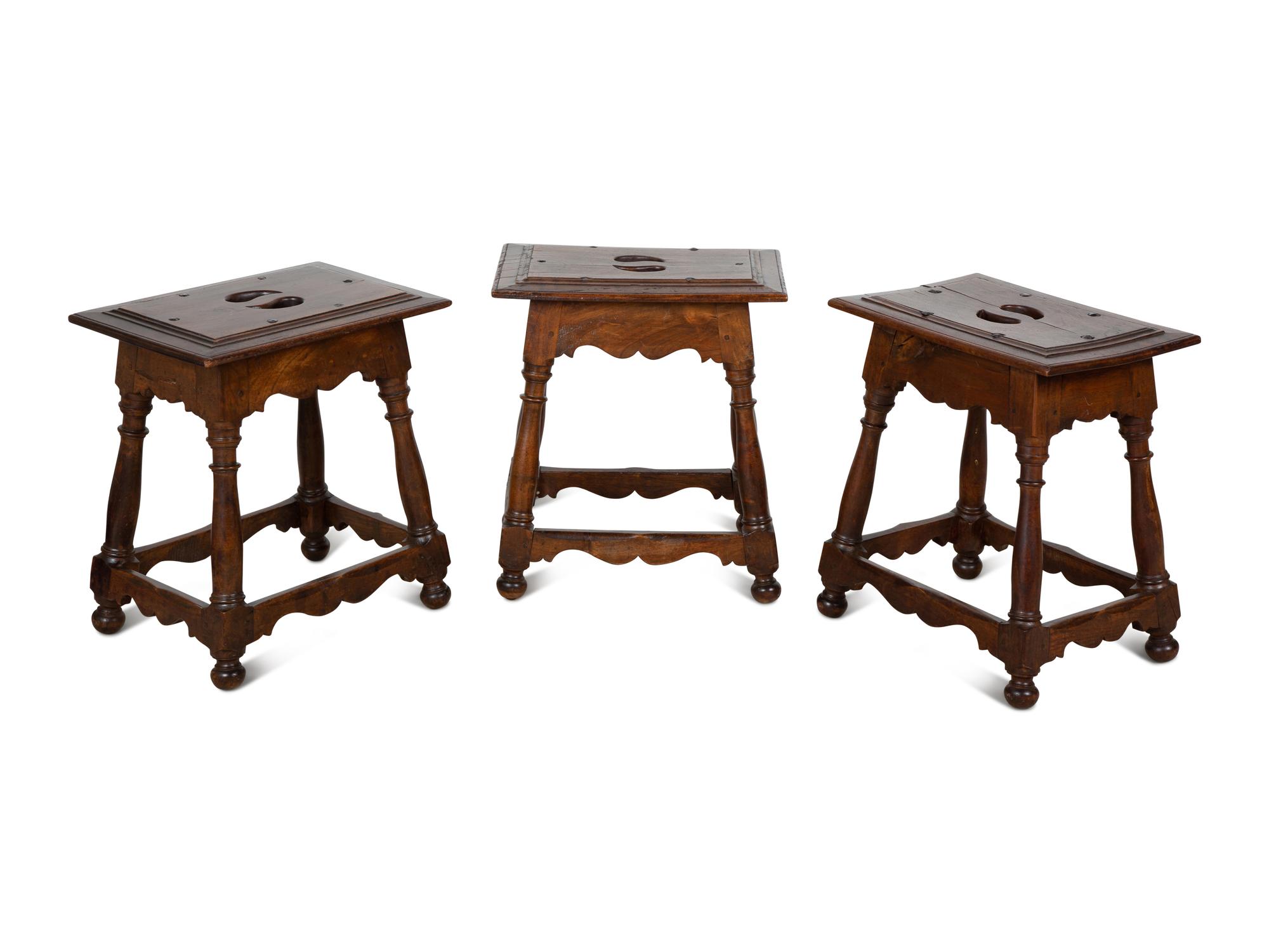 Three Italian Baroque Style Walnut Stools