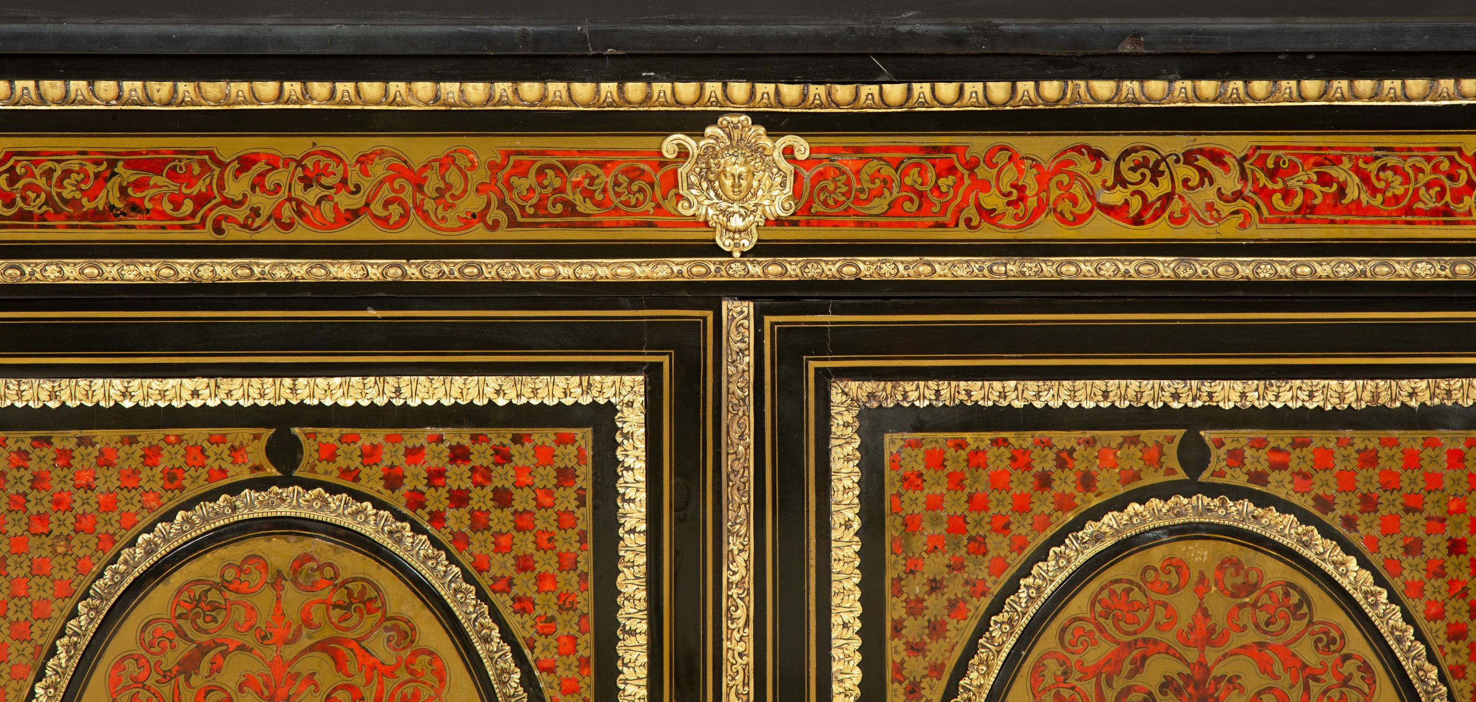 A Napoleon III Gilt Bronze Mounted Boulle Marquetry Marble-Top Console Cabinet