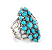 Southwestern Silver and Turquoise Cuff Bracelet Length 5 1/2 x opening 1 1/4 x width 3 5/8 inches