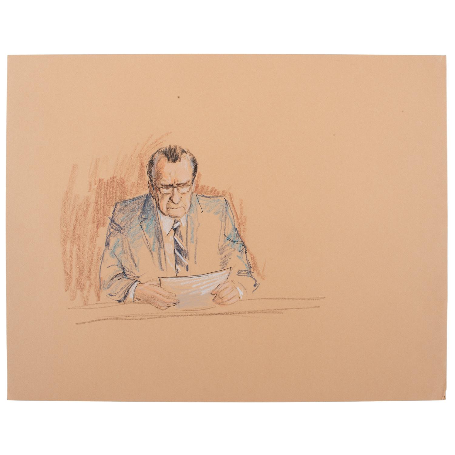 Joan Andrew, Washington Post and CNN Sketch Artist, 16 Original Sketches Documenting the 1980 Trial of Felt "Deep Throat" and Miller, Incl. Nixon and Protestors
