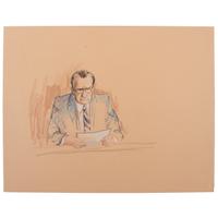 Joan Andrew, Washington Post and CNN Sketch Artist, 16 Original Sketches Documenting the 1980 Trial of Felt "Deep Throat" and Miller, Incl. Nixon and Protestors