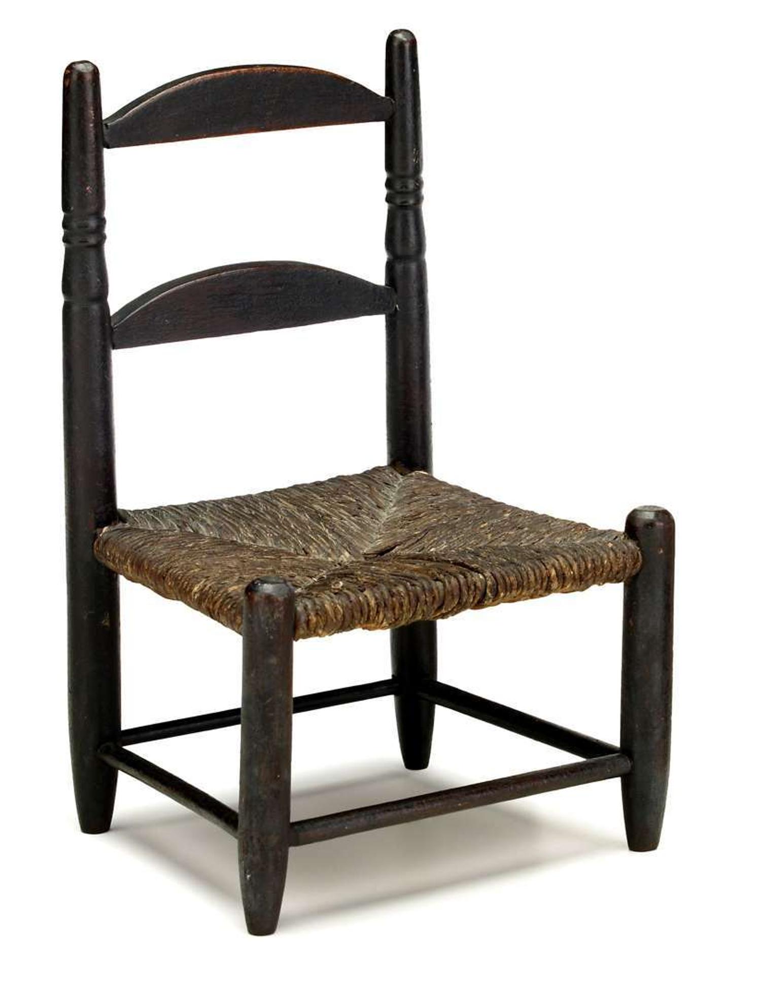 Miniature brown painted rush seated side chair 19th century