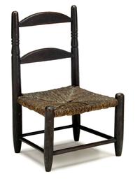 Miniature brown painted rush seated side chair 19th century