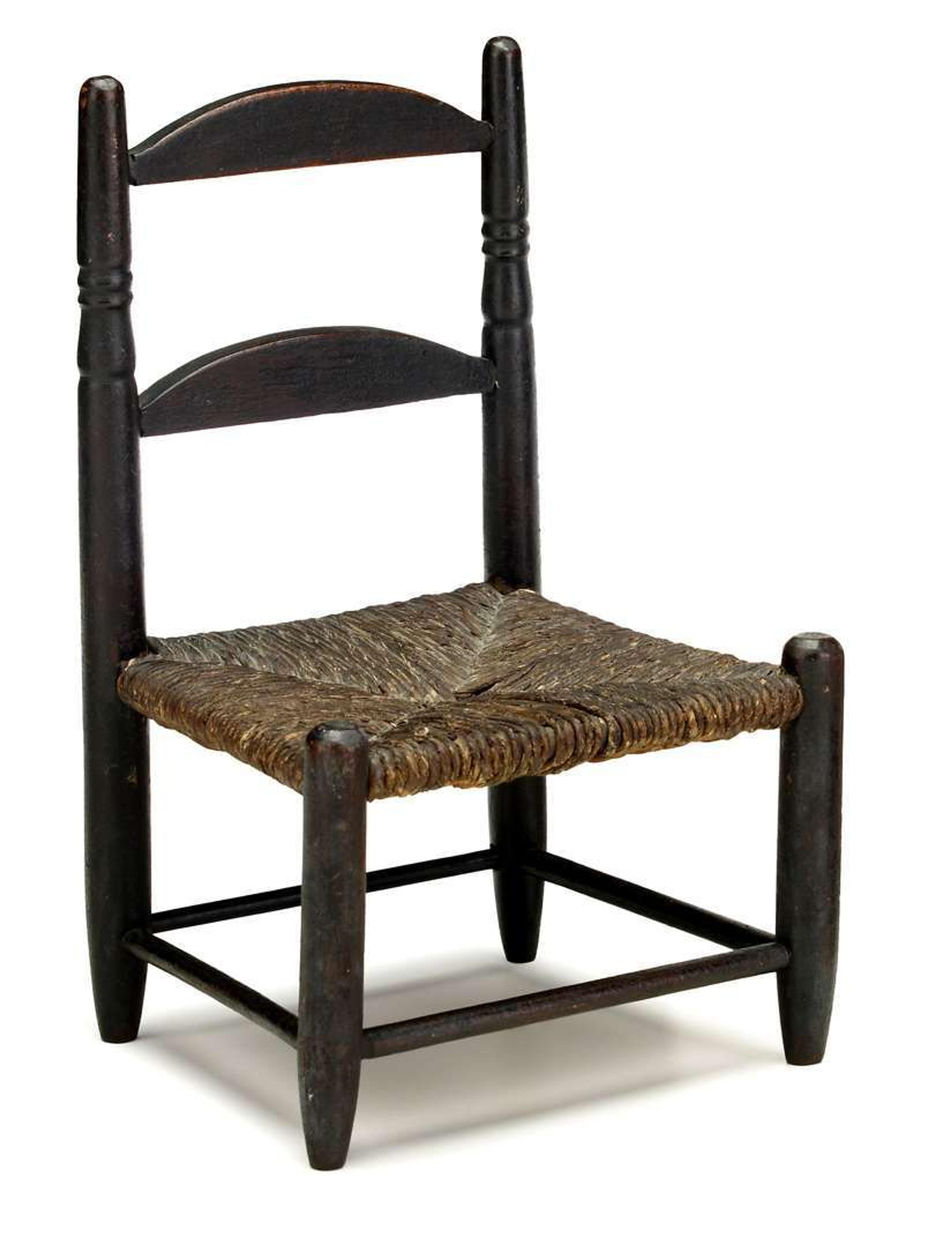 Miniature brown painted rush seated side chair 19th century
