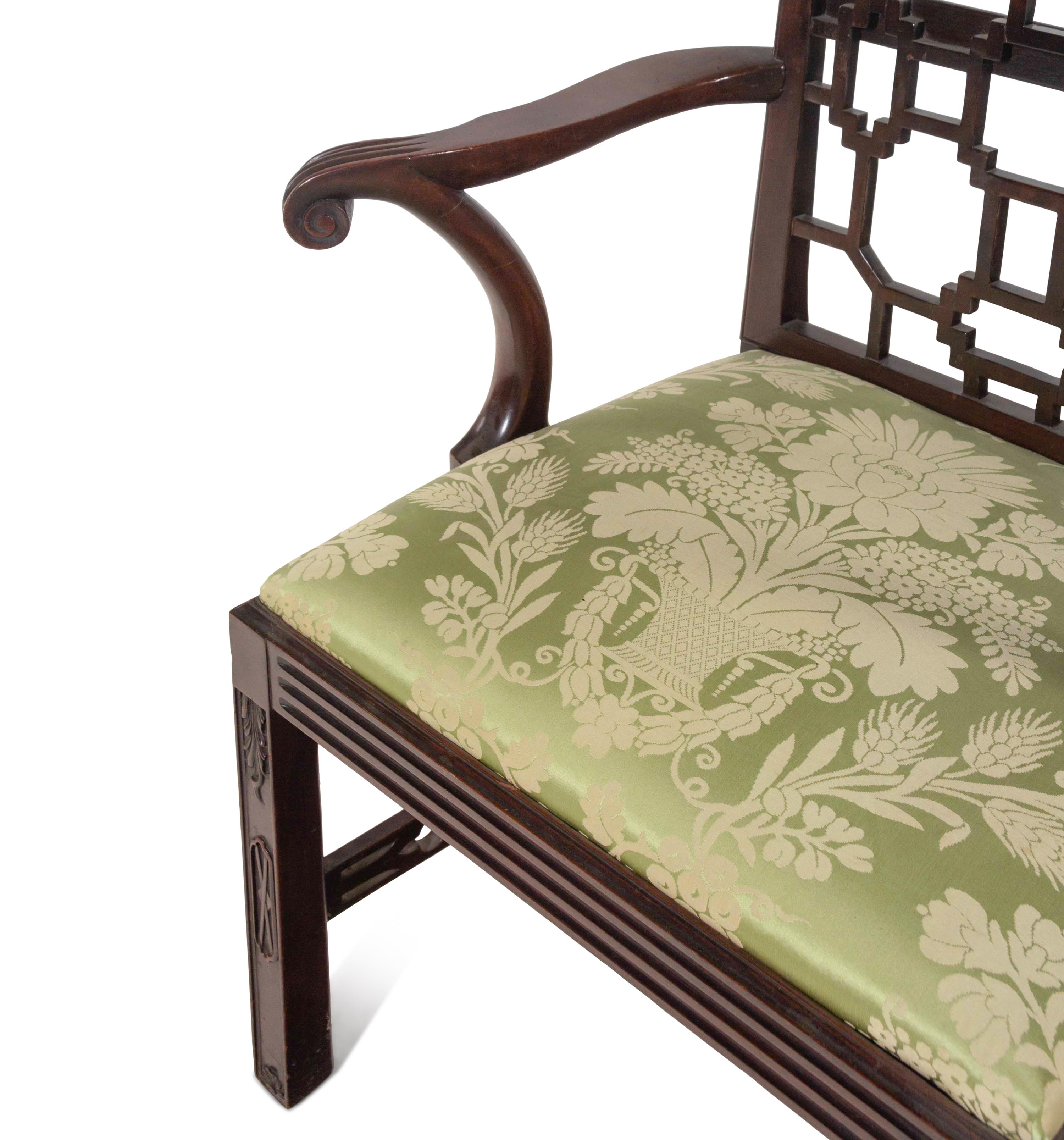 A Pair of Chinese Chippendale Style Mahogany Armchairs
