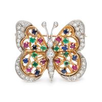 COLLECTION OF GEMSTONE AND DIAMOND BROOCHES