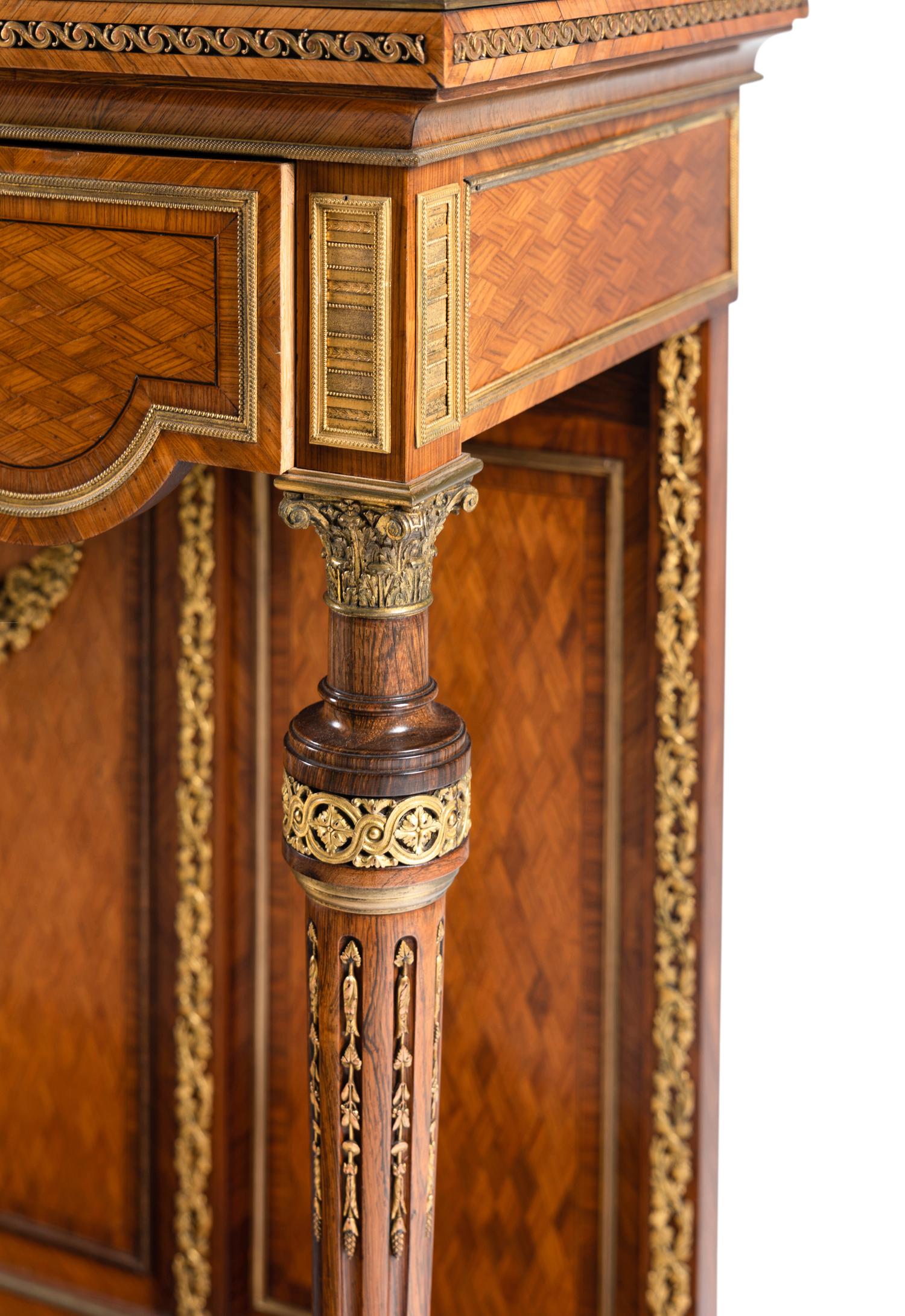 A Louis XVI Style Gilt Bronze Mounted Parquetry Cabinet-on-Stand