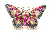 A Victorian Yellow Gold, Diamond and Multigem Butterfly Brooch, 15.40 dwts.