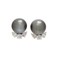 CULTURED TAHITIAN PEARL AND DIAMOND EARCLIPS